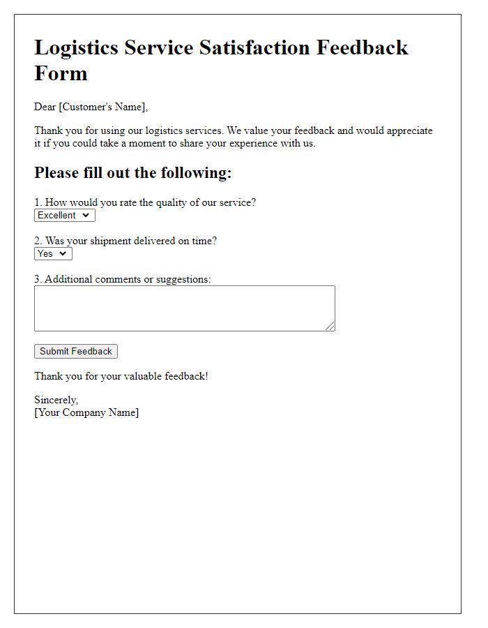 Letter template of logistics service satisfaction feedback form