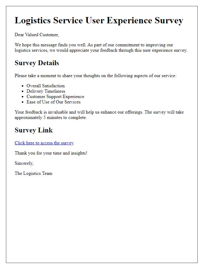 Letter template of logistics service user experience survey