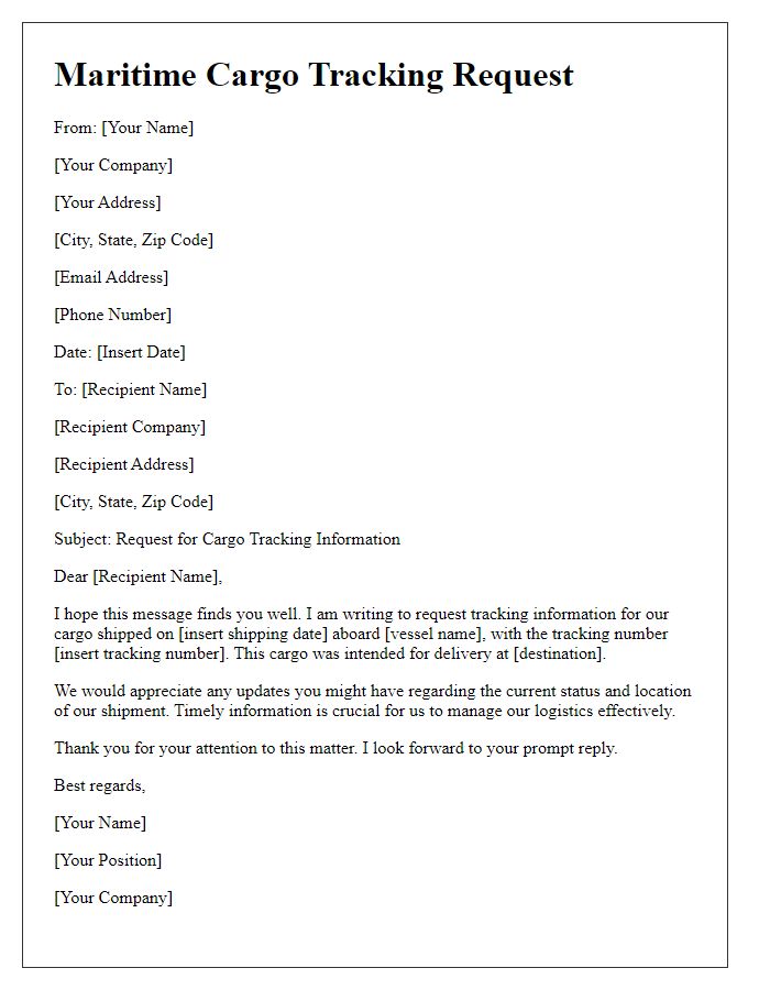 Letter template of maritime cargo tracking request