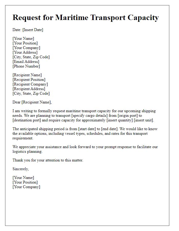 Letter template of maritime transport capacity request