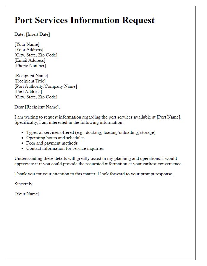 Letter template of port services information request