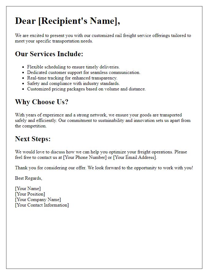 Letter template of customized rail freight service offerings