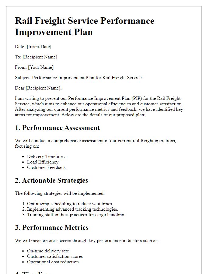 Letter template of rail freight service performance improvement plan