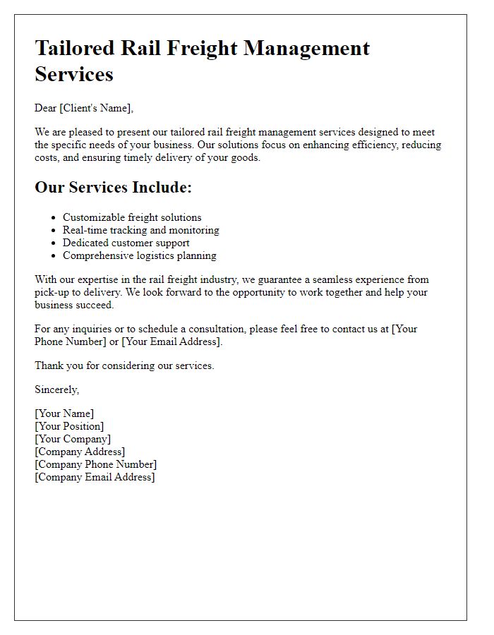 Letter template of tailored rail freight management services