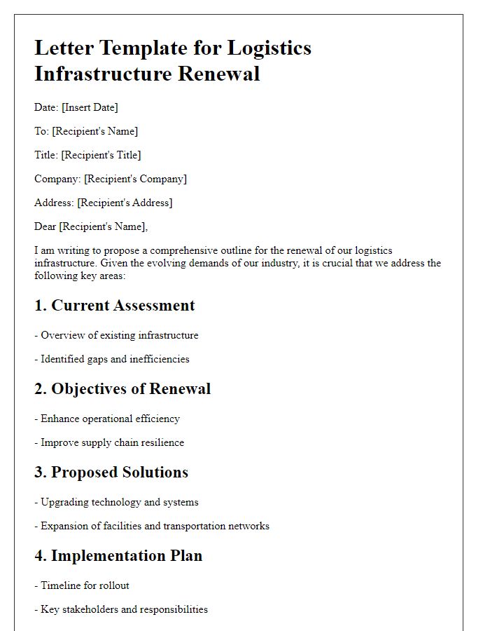 Letter template of outline for logistics infrastructure renewal