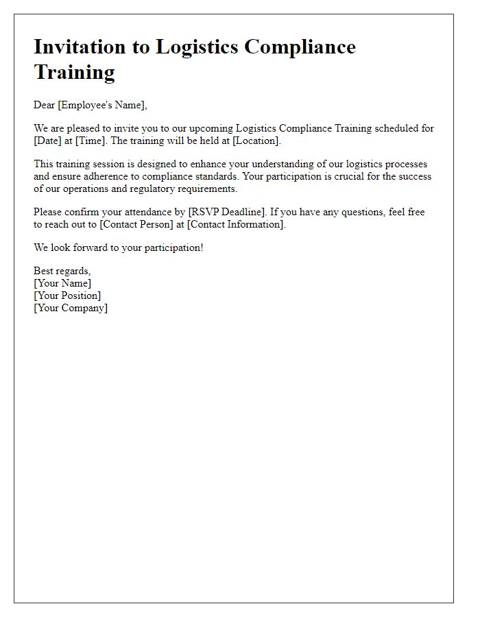 Letter template of logistics compliance training invitation