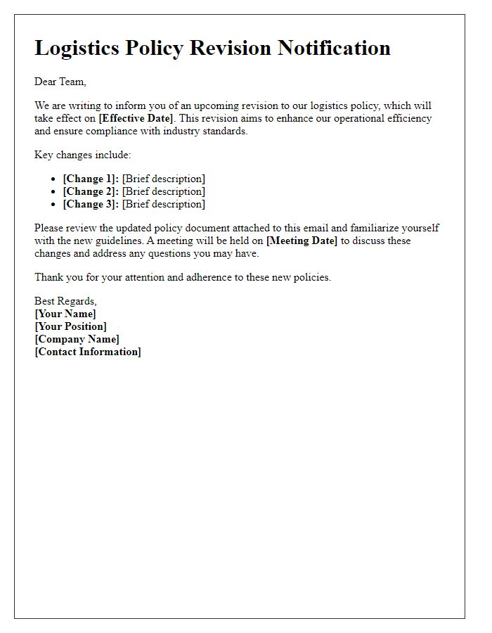 Letter template of logistics policy revision communication