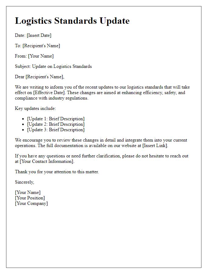 Letter template of logistics standards update