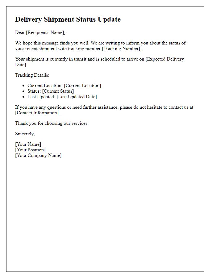Letter template of delivery shipment status