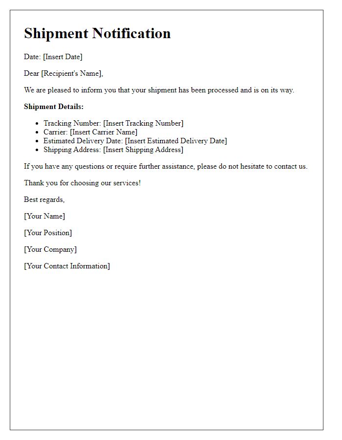 Letter template of logistics shipment notification