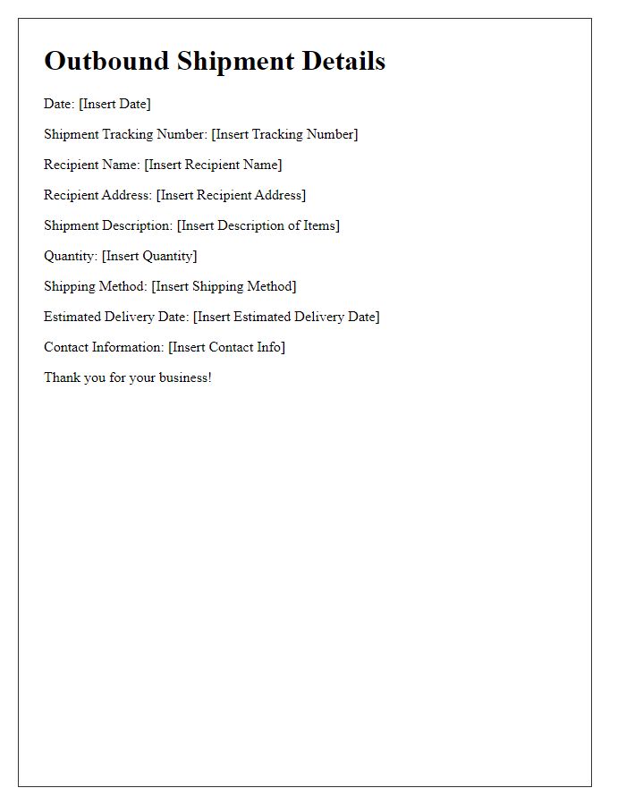 Letter template of outbound shipment details