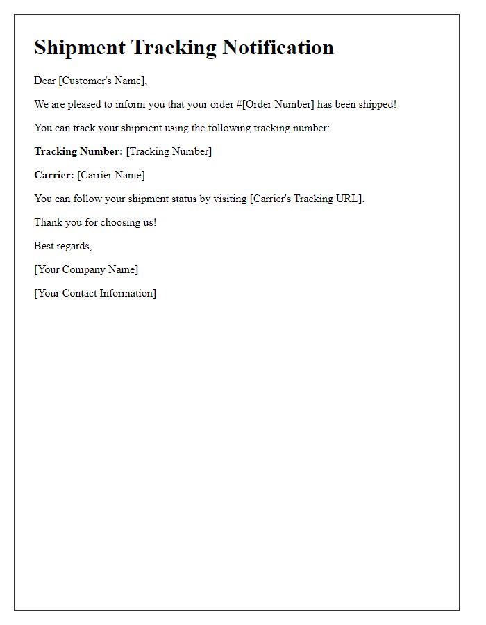 Letter template of shipment tracking notification