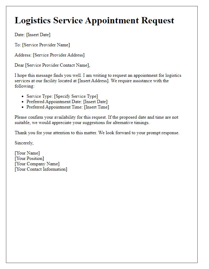 Letter template of logistics service appointment request