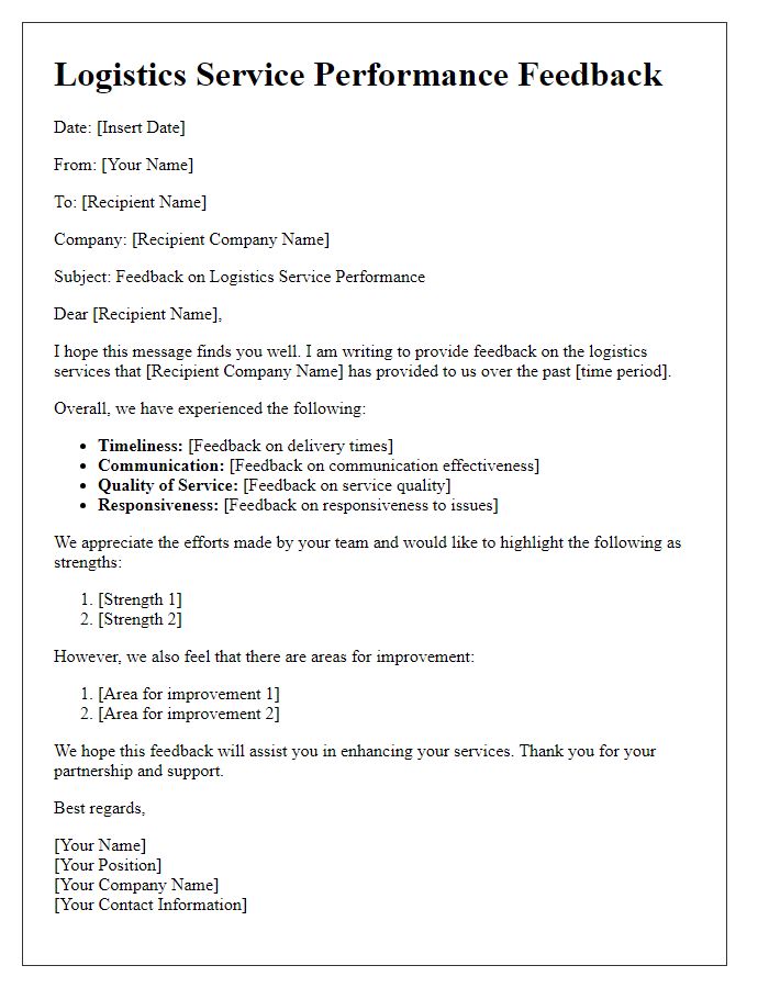 Letter template of logistics service performance feedback