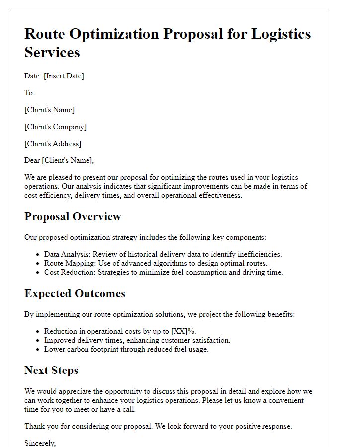 Letter template of route optimization proposal for logistics service