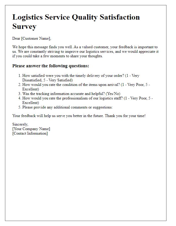 Letter template of satisfaction survey for logistics service quality