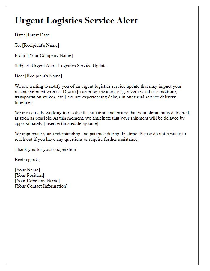 Letter template of urgent logistics service alert