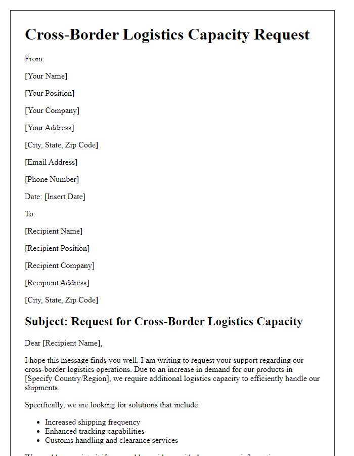 Letter template of cross-border logistics capacity request