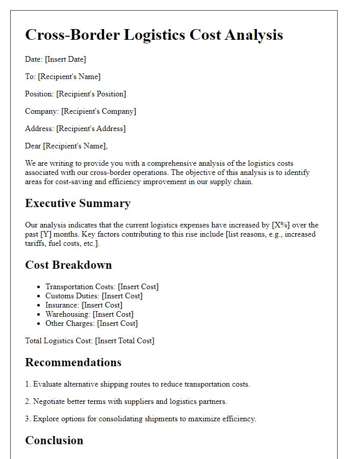 Letter template of cross-border logistics cost analysis