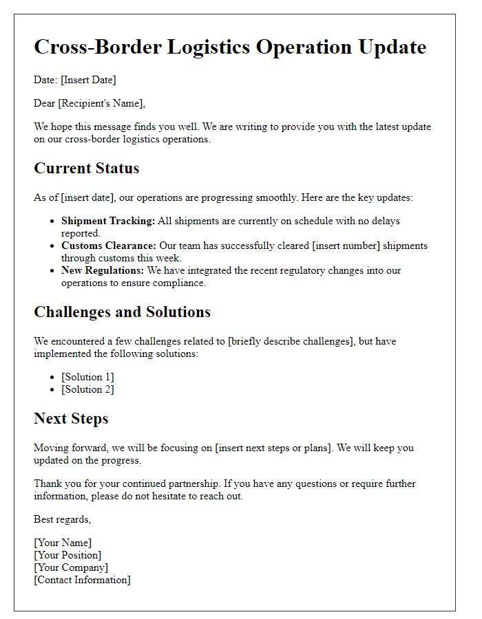 Letter template of cross-border logistics operation update