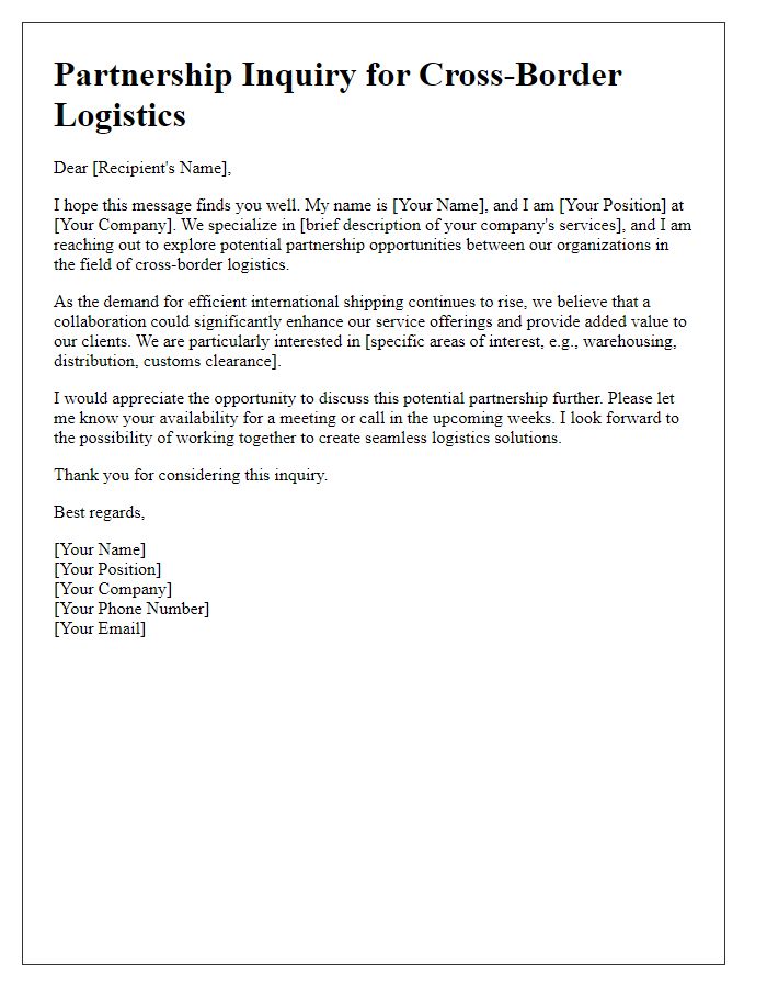 Letter template of cross-border logistics partnership inquiry