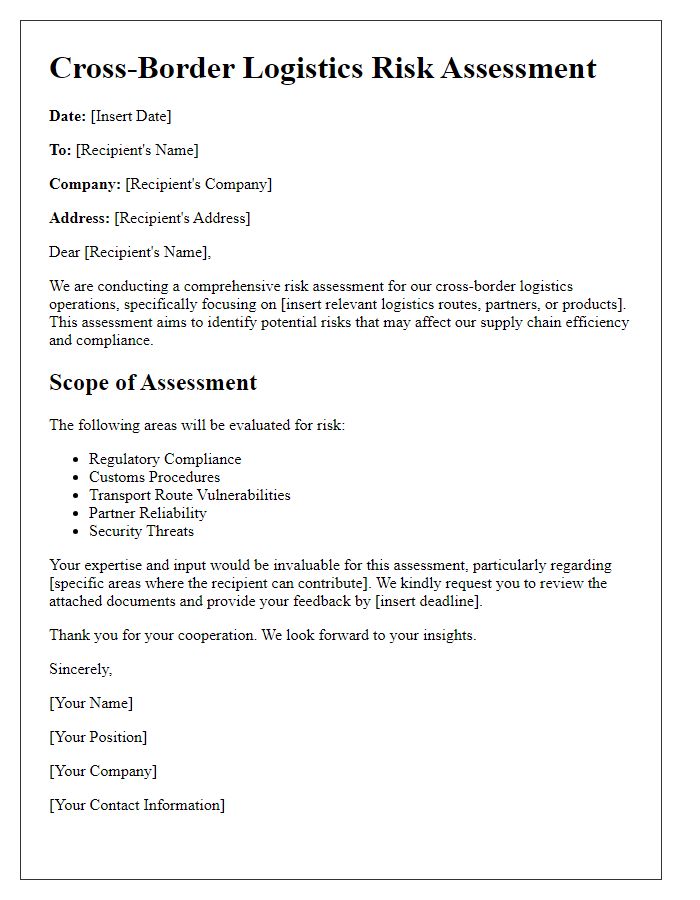 Letter template of cross-border logistics risk assessment