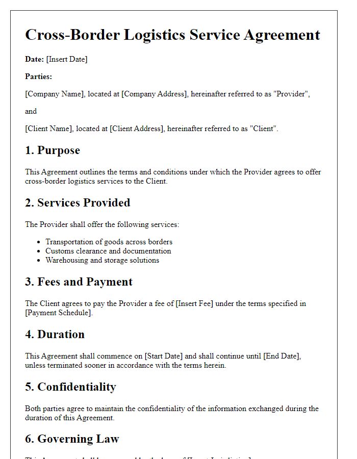 Letter template of cross-border logistics service agreement