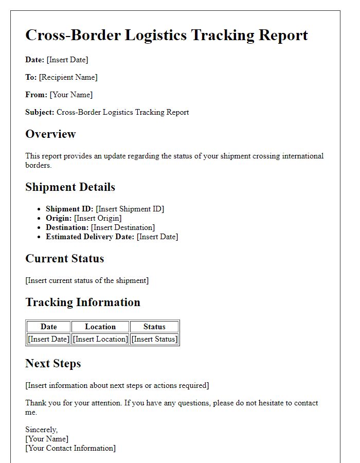 Letter template of cross-border logistics tracking report