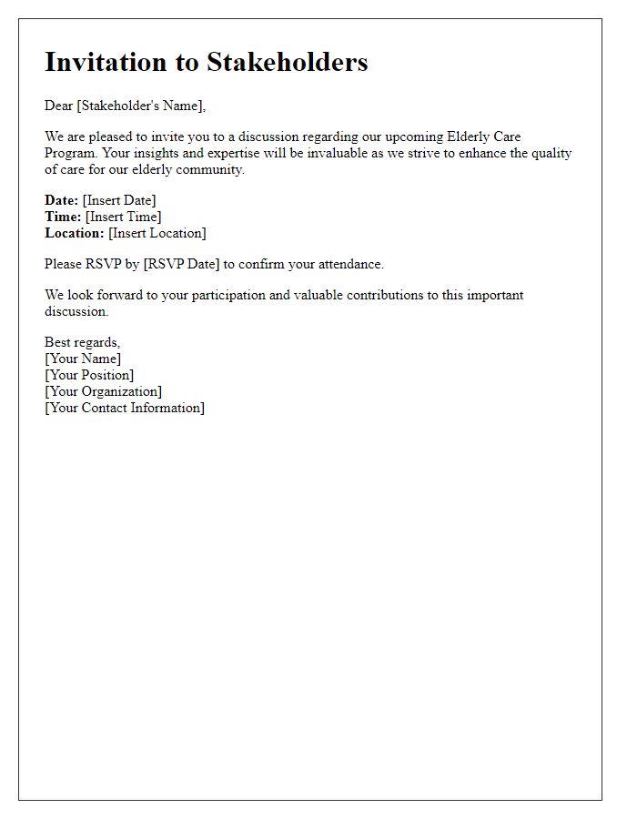 Letter template of invitation to stakeholders for elderly care program discussion