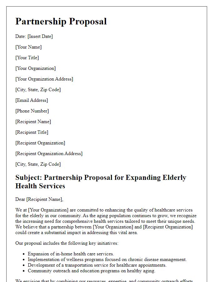 Letter template of partnership proposal for expanding elderly health services