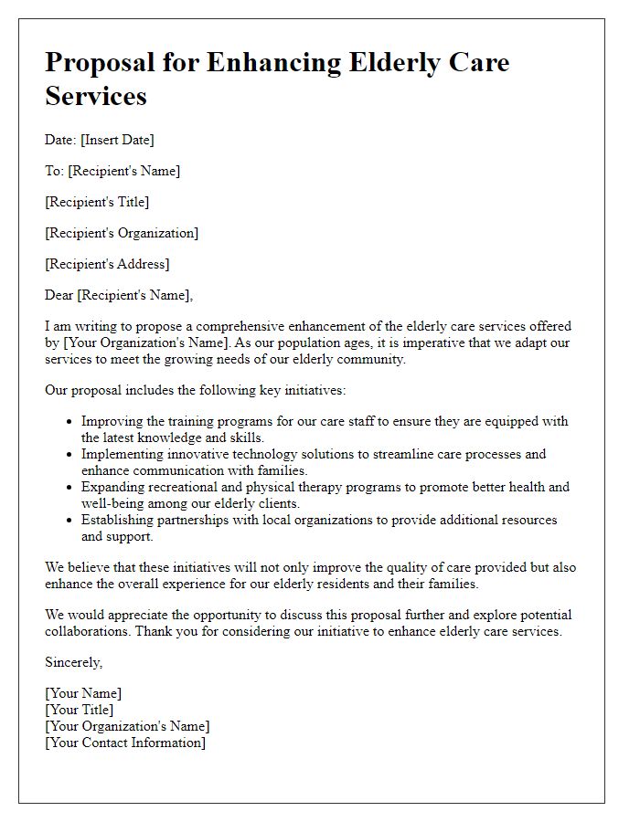 Letter template of proposal for enhancing elderly care services