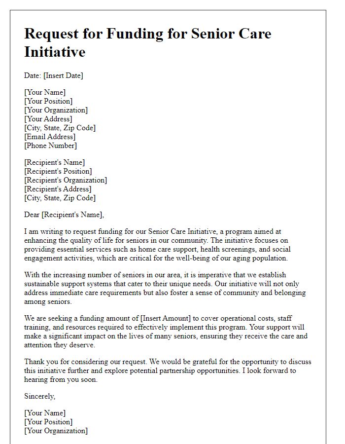 Letter template of request for funding for senior care initiative