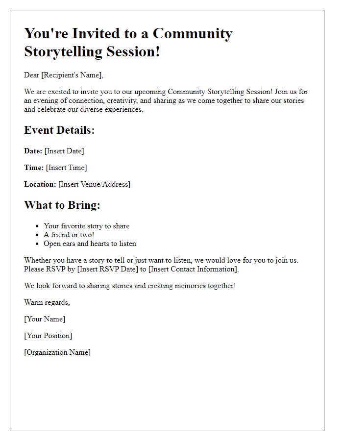 Letter template of a community storytelling session invitation.