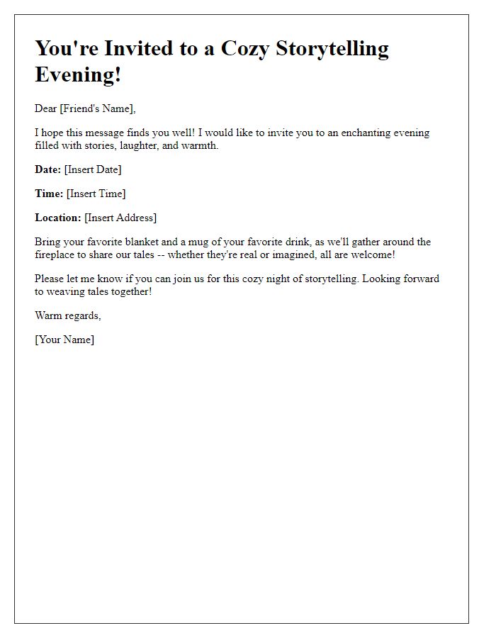 Letter template of a cozy storytelling evening invitation.