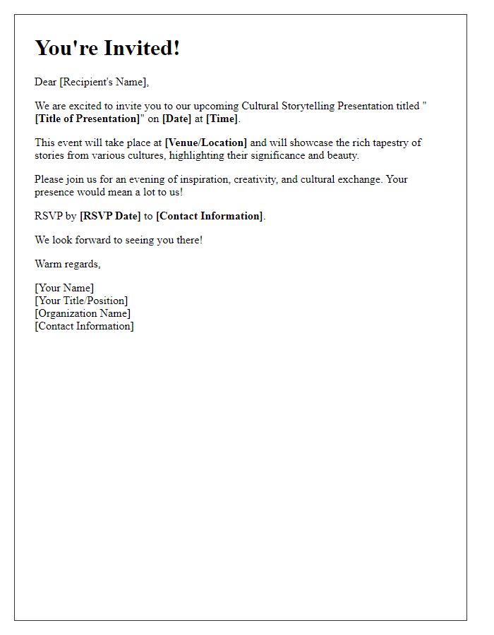 Letter template of a cultural storytelling presentation invitation.