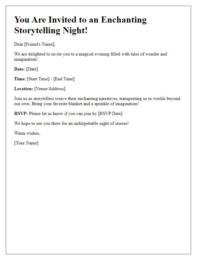 Letter template of an enchanting storytelling night invitation.