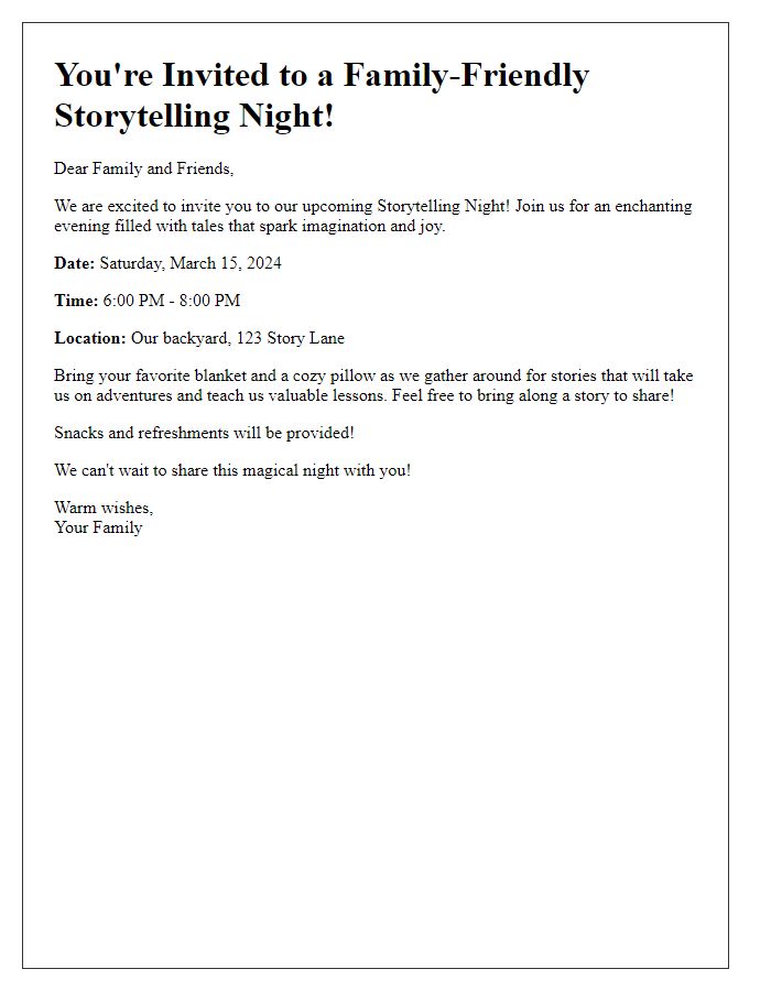 Letter template of a family-friendly storytelling night invitation.