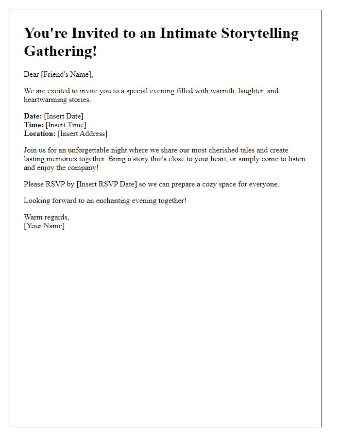 Letter template of an intimate storytelling gathering invitation.