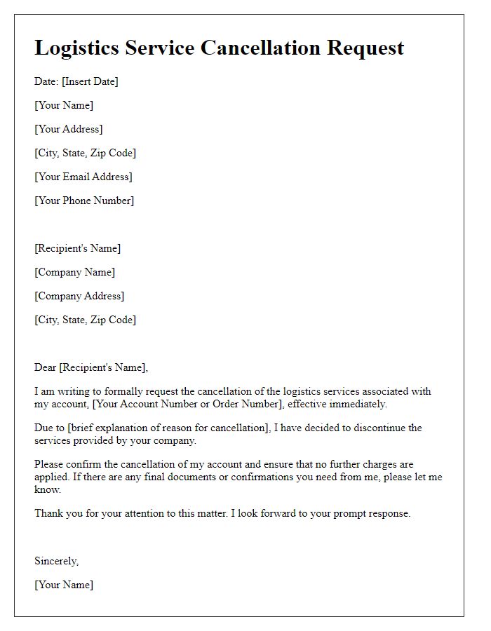 Letter template of logistics service cancellation request