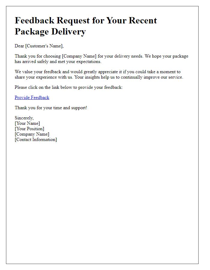 Letter template of package delivery feedback request