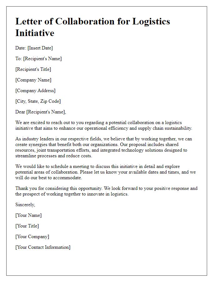 Letter template of collaborative logistics initiative