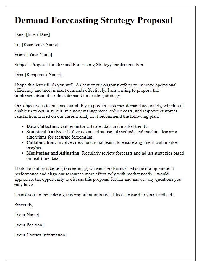 Letter template of demand forecasting strategy