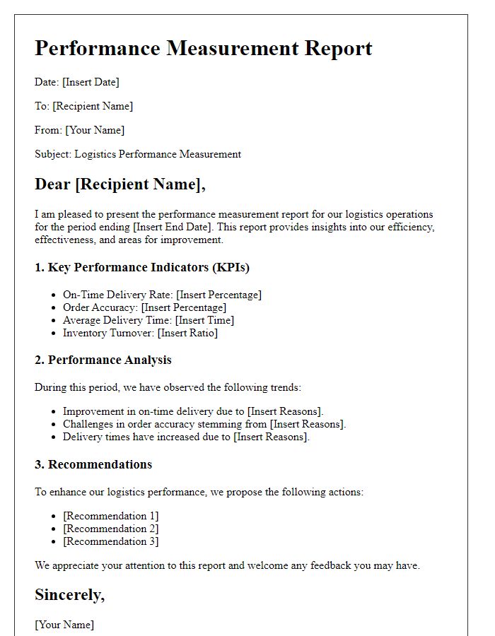 Letter template of performance measurement in logistics