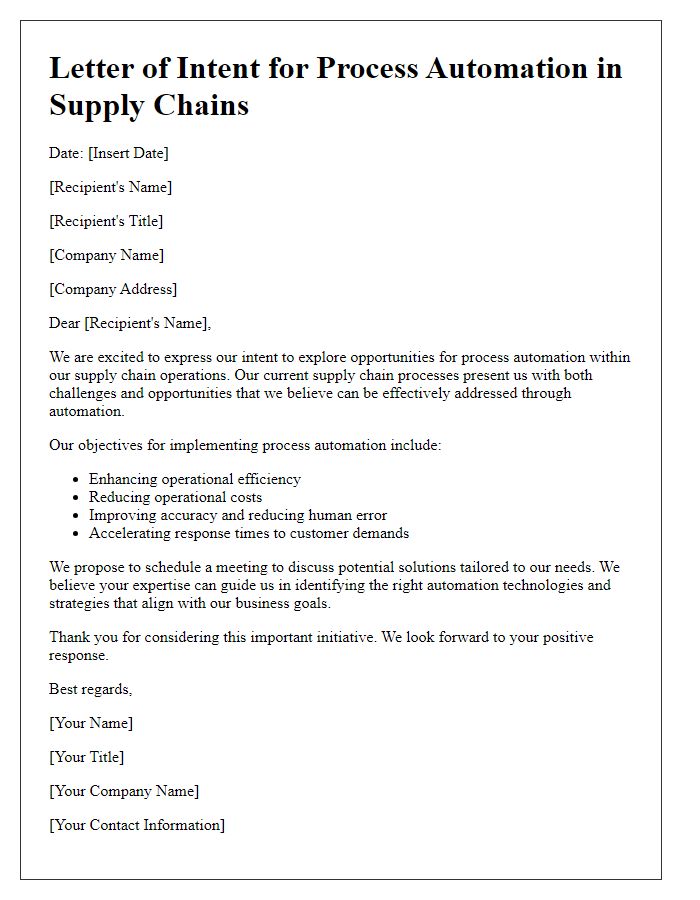 Letter template of process automation in supply chains