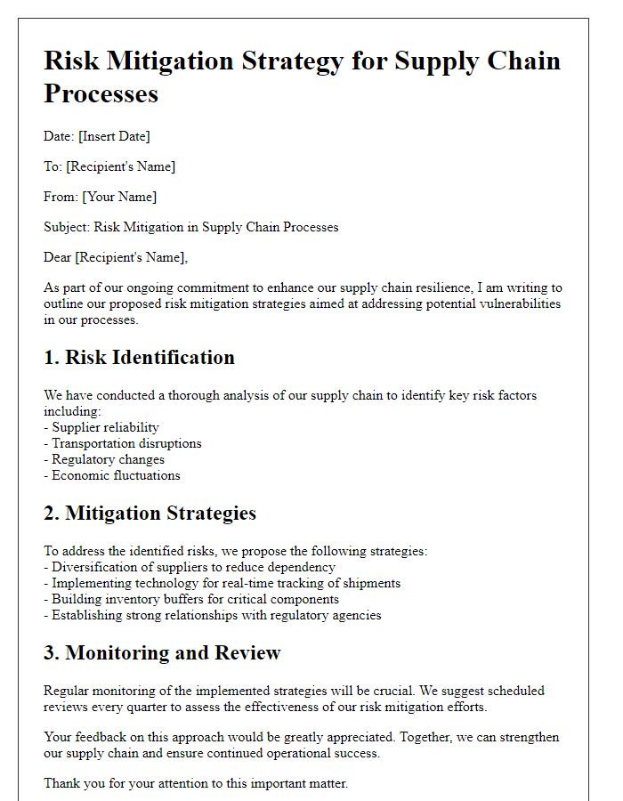 Letter template of risk mitigation in supply chain processes