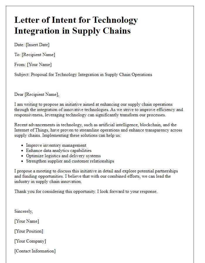 Letter template of technology integration in supply chains