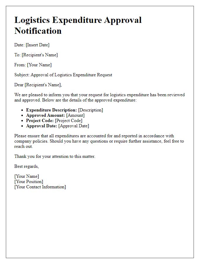 Letter template of logistics expenditure approval notification