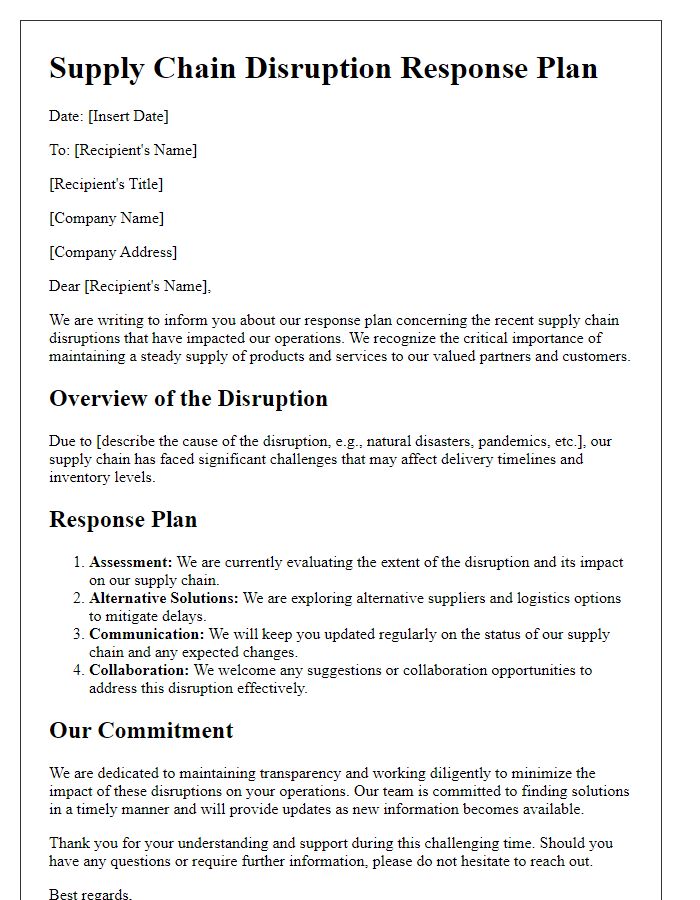 Letter template of supply chain disruption response plan