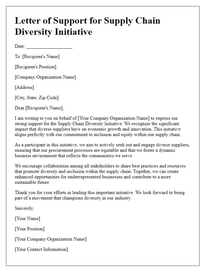 Letter template of supply chain diversity initiative