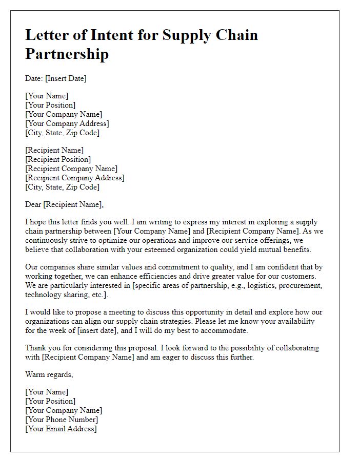 Letter template of supply chain partnership development